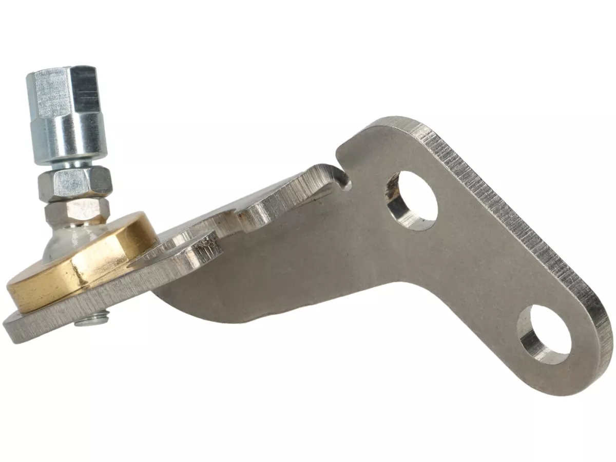 Brake/clutch cable retaining plate on engine -FRT with ball joint- Vespa V50, 50N Special, V90, SS50, SS90, PV125, ET3, PK - stainless steel