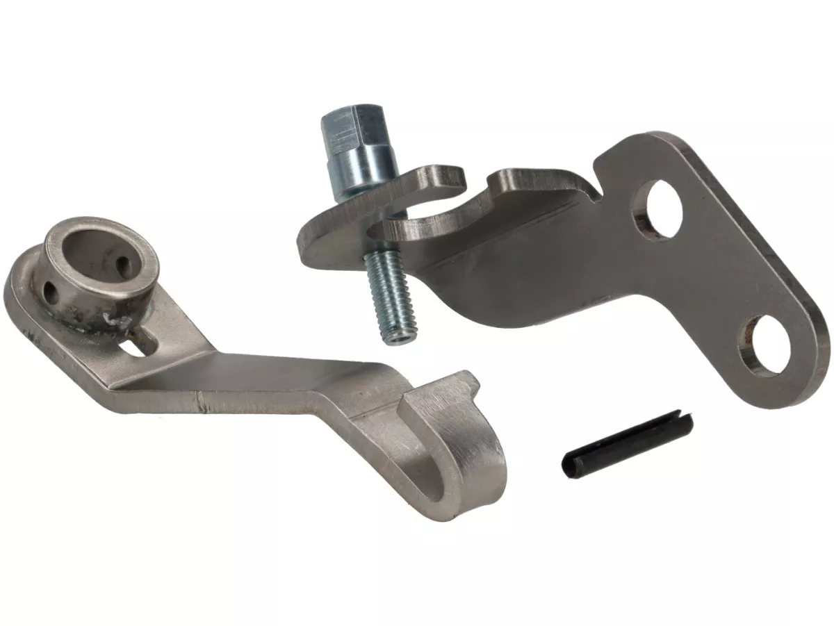 Placa de retención del cable de freno/embrague en el motor incl. brazo de embrague (largo) -FRT- Vespa V50, 50N Special, V90, SS50, SS90, PV125, ET3, PK - acero inoxidable