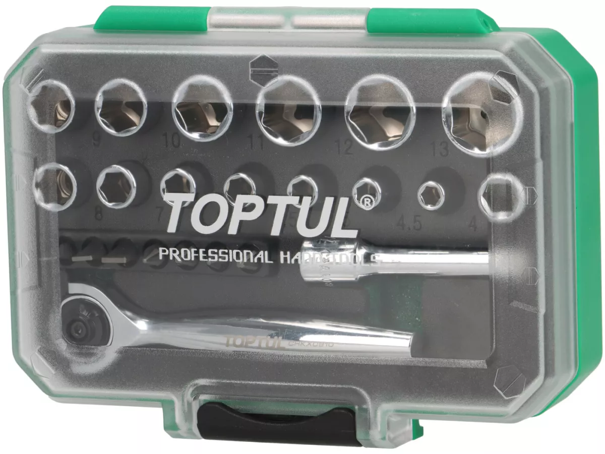 Set kunci pas soket (kotak ratchet) Mini -TOPTUL 1/4- 4mm-14mm - 23 buah