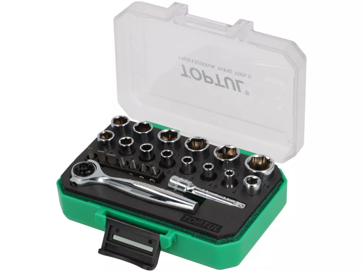 Set kunci pas soket (kotak ratchet) Mini -TOPTUL 1/4- 4mm-14mm - 23 buah