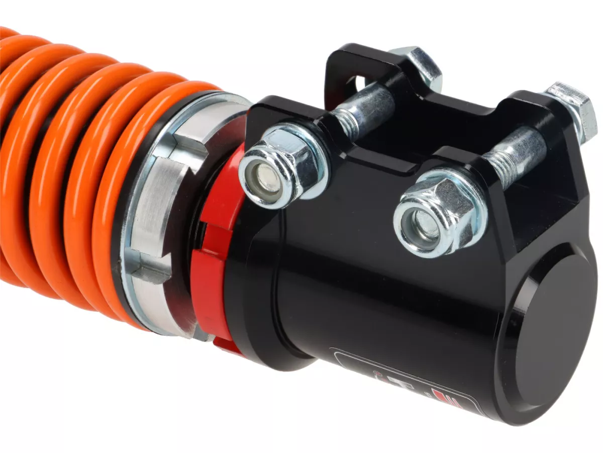 Shock absorber front -CARBONE HI-TECH- Vespa GTL, GTS, GTV 125-300 -2014/2017-2022 - 270-285mm - black/orange