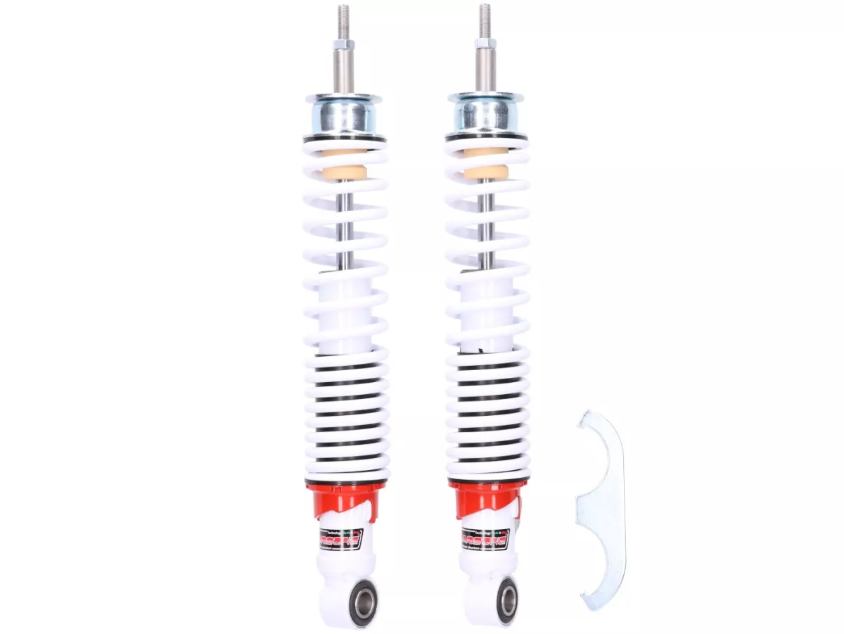 Peredam kejut belakang (set) -CARBONE HI-TECH- Vespa GT, GTL, GTV, GTS 125, 300, 310 (semua tahun model) - dapat disetel 3 arah - putih/putih