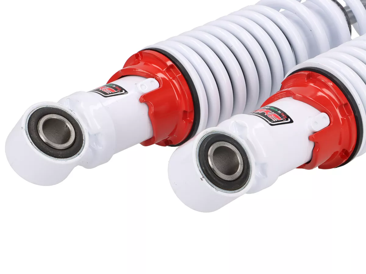 Peredam kejut belakang (set) -CARBONE HI-TECH- Vespa GT, GTL, GTV, GTS 125, 300, 310 (semua tahun model) - dapat disetel 3 arah - putih/putih