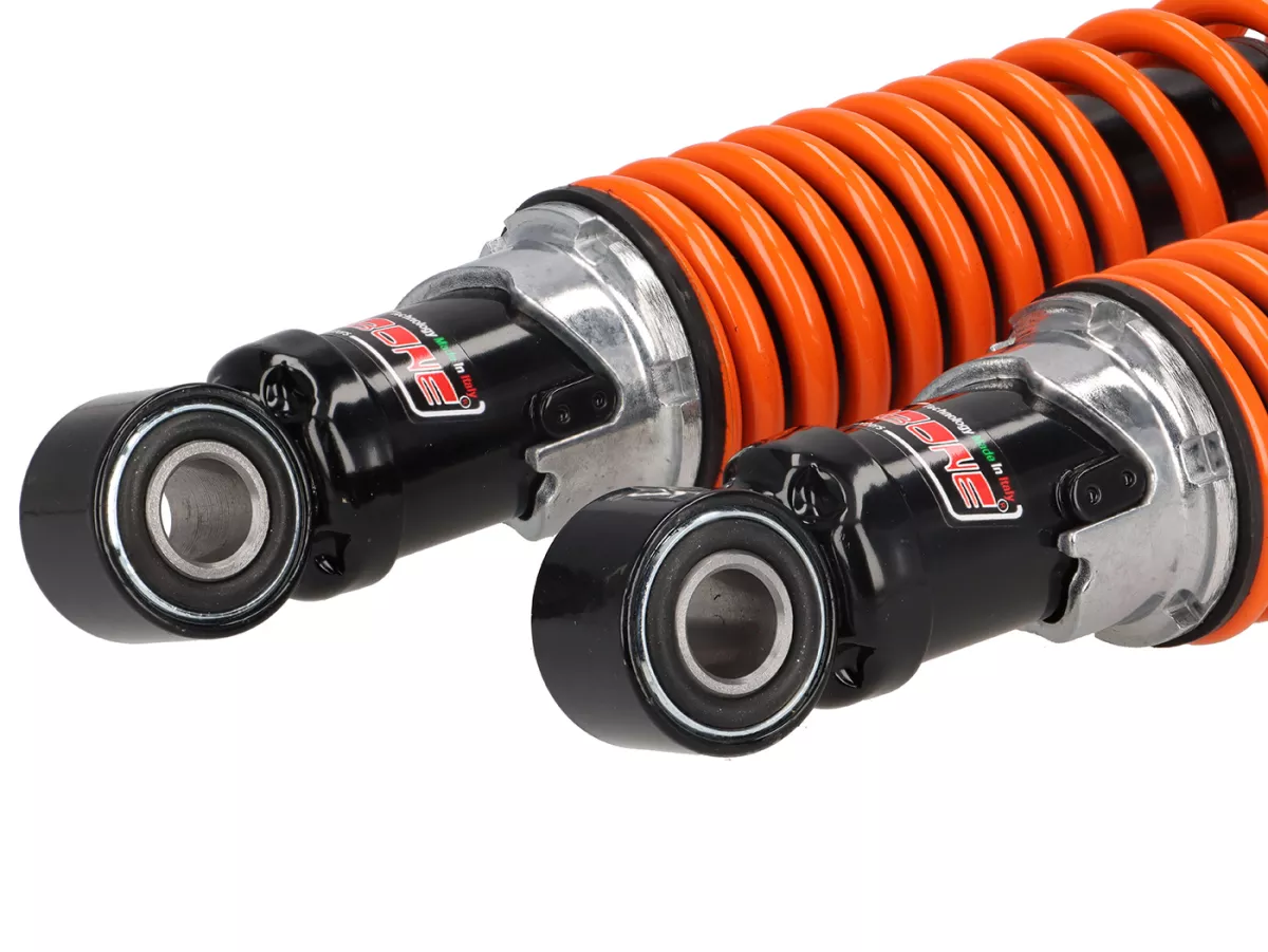 Rear shock absorber (set) -CARBONE HI-TECH- Vespa GT, GTL, GTV, GTS 125, 300, 310 (all model years) - 3-way adjustable - black/orange