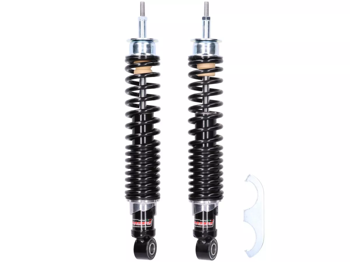 Rear shock absorber (set) -CARBONE HI-TECH- Vespa GT, GTL, GTV, GTS 125, 300, 310 (all model years) - 3-way adjustable - black/black