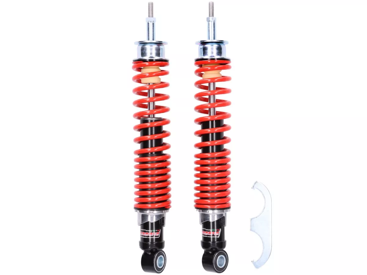 Rear shock absorber (set) -CARBONE HI-TECH- Vespa GT, GTL, GTV, GTS 125, 300, 310 (all model years) - 3-way adjustable - black/red
