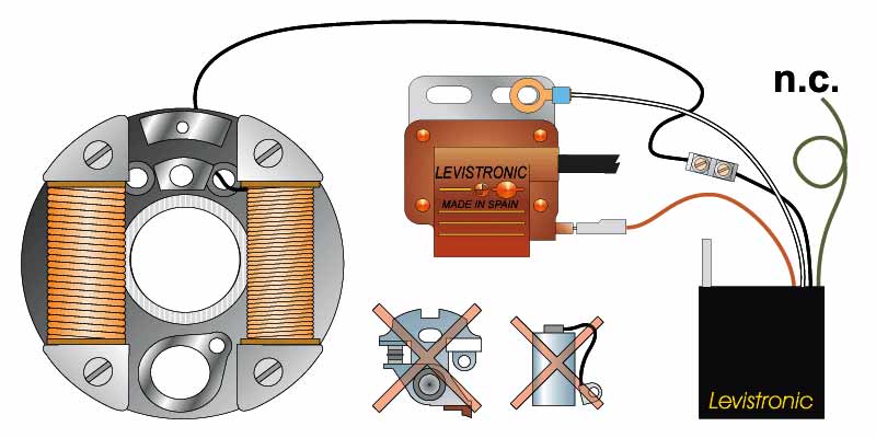 Conversion Kit for Contact Ignition - LEVISTRONIC - Universal 2-Stroke, Vespa, Motovespa, Lambretta - Electronic 6-V Ignition