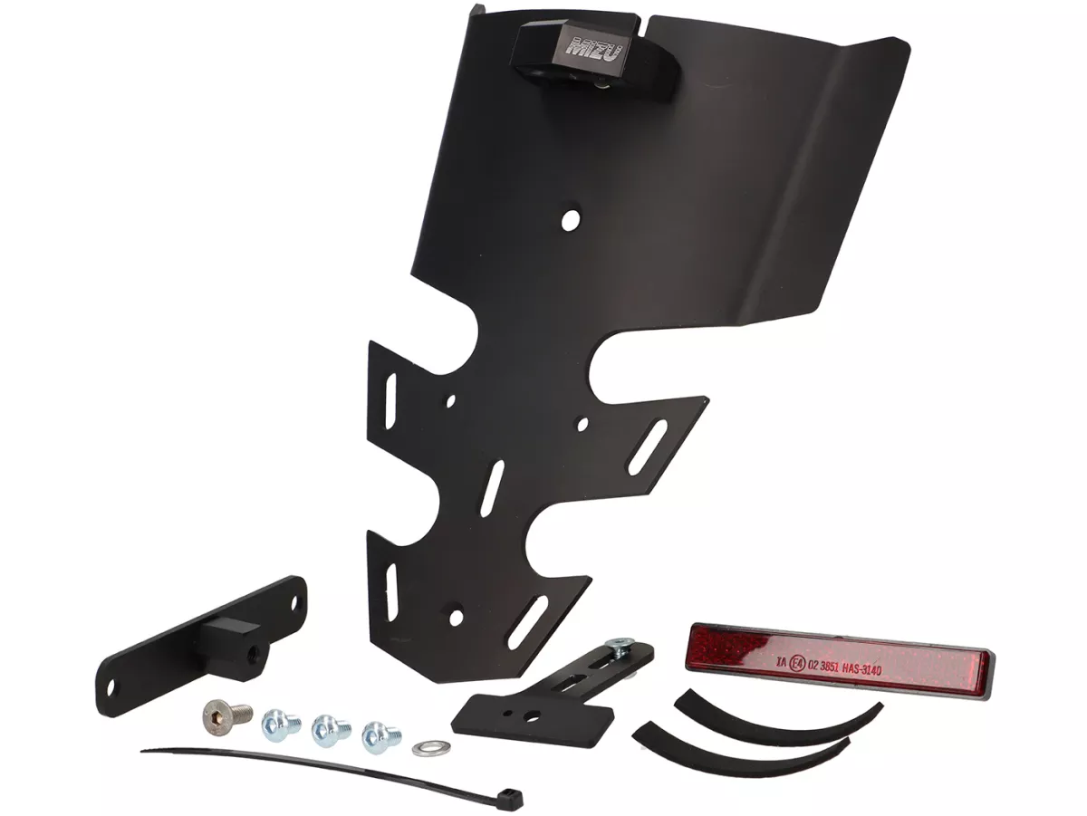 Support de plaque d'immatriculation et éclairage de plaque -MIZU- Vespa GTS 125-300 HPE Keyless à partir de 2023 - peint en noir par pulvérisation