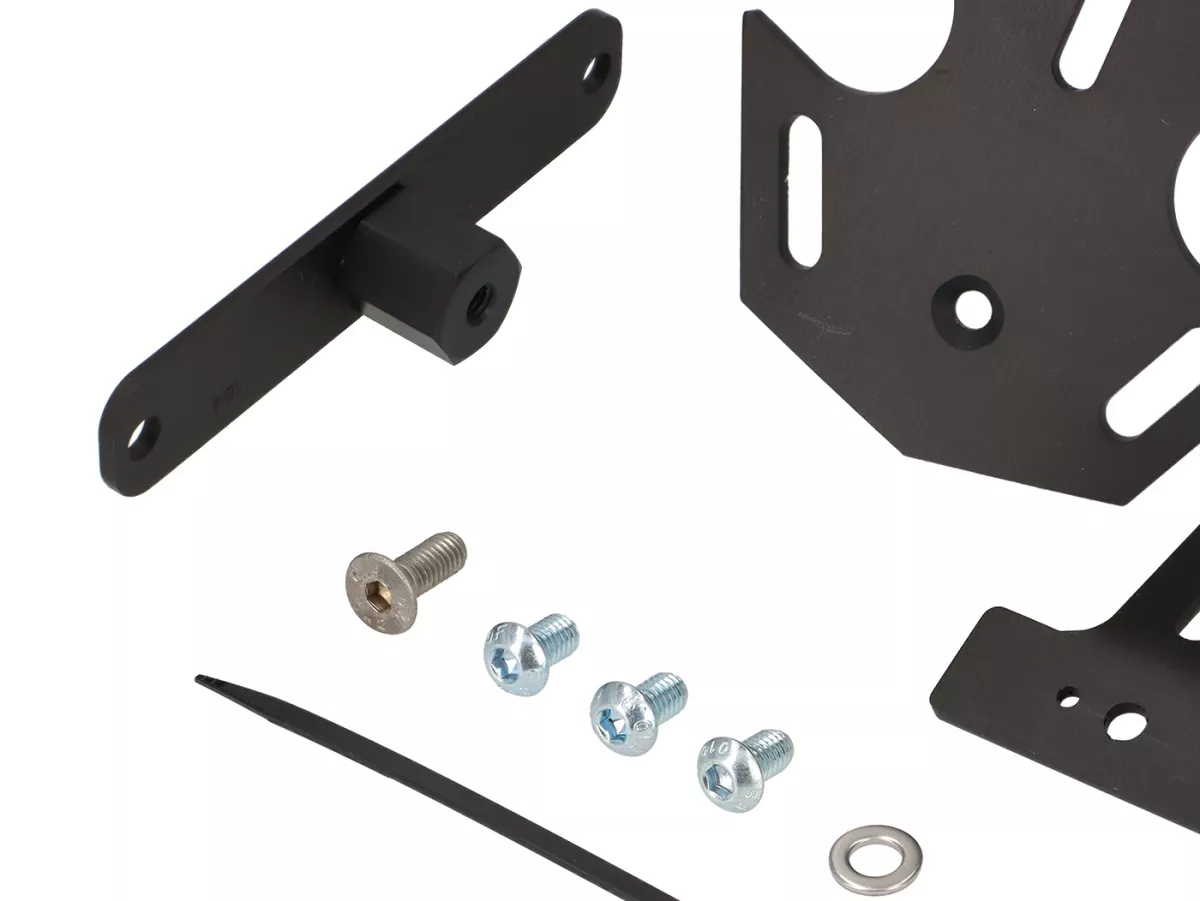 Support de plaque d'immatriculation et éclairage de plaque -MIZU- Vespa GTS 125-300 HPE Keyless à partir de 2023 - peint en noir par pulvérisation