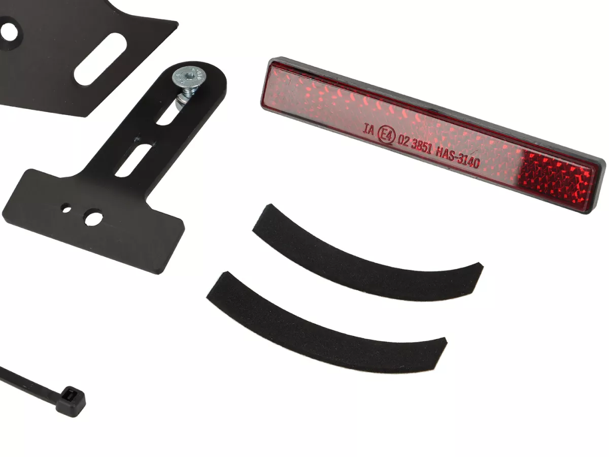 Support de plaque d'immatriculation et éclairage de plaque -MIZU- Vespa GTS 125-300 HPE Keyless à partir de 2023 - peint en noir par pulvérisation
