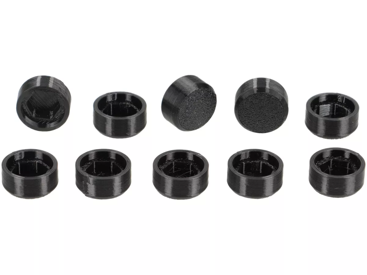 Cap-Set (10pcs) -MOTO NOSTRA - for hexagon screw Piaggio, Oil sump, Transmission Cover Vespa GTS - M6, wrench size 8 - plastic - black