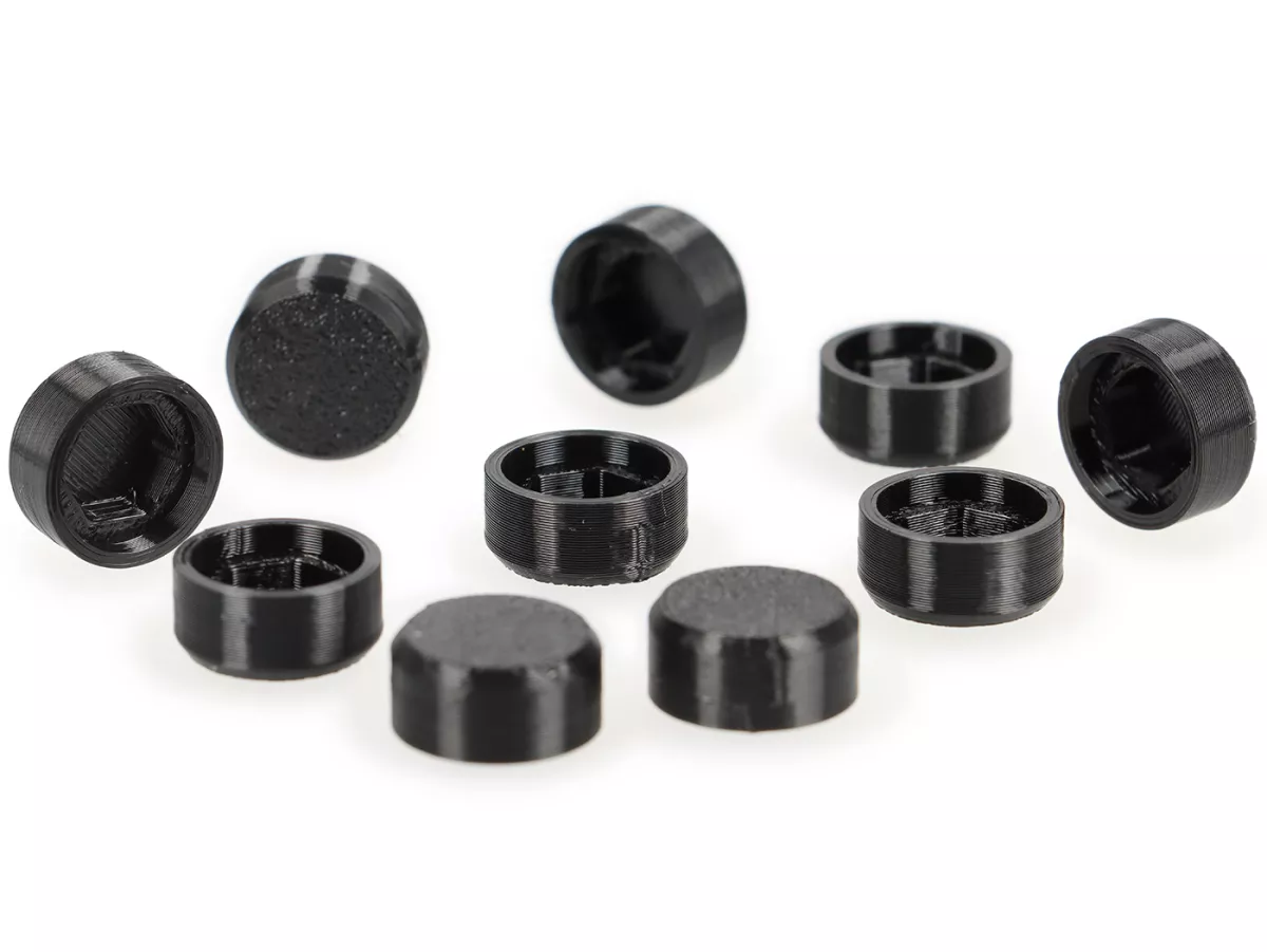 Cap-Set (10pcs) -MOTO NOSTRA - for hexagon screw Piaggio, Oil sump, Transmission Cover Vespa GTS - M6, wrench size 8 - plastic - black