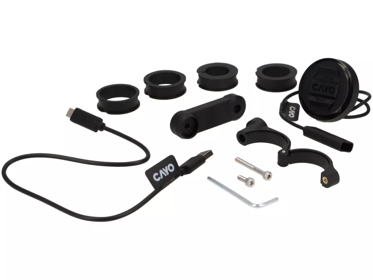 Soporte para teléfono móvil -MOTOGADGET, CAYO moto.dokk- sistema de soporte universal para todos los smartphones, desacoplado por vibración, carga inductiva - apto para todos los diámetros de manillar