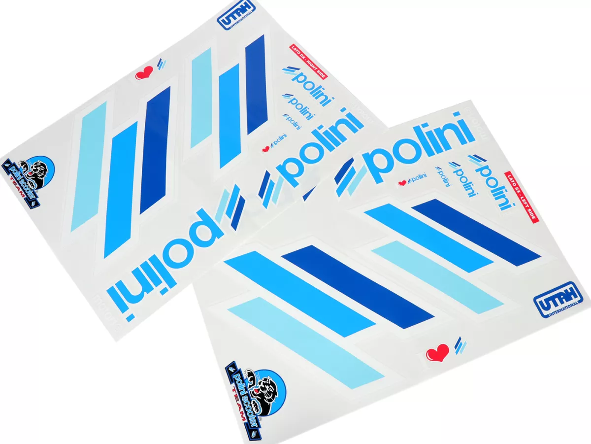 Klistermärkesuppsättning -POLINI- Team Polini Replica, 2x 480x340mm - Blå, för mörka ytor