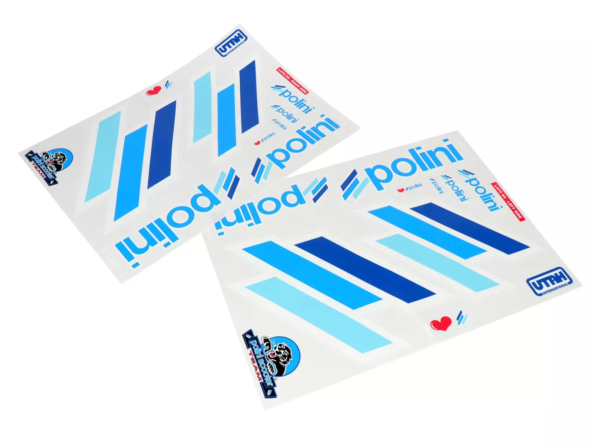 Klistermärkesuppsättning -POLINI- Team Polini Replica, 2x 480x340mm - Blå, för mörka ytor