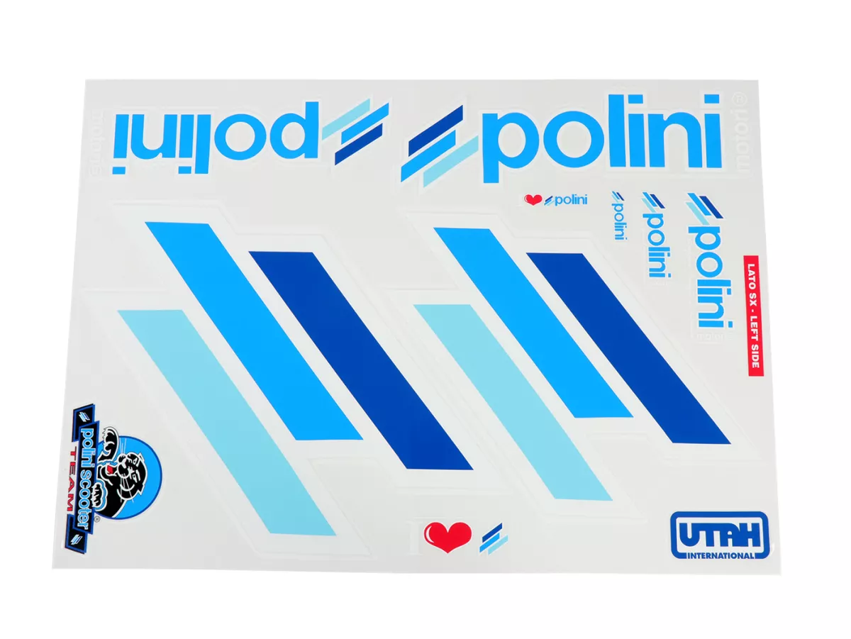 Klistermärkesuppsättning -POLINI- Team Polini Replica, 2x 480x340mm - Blå, för mörka ytor