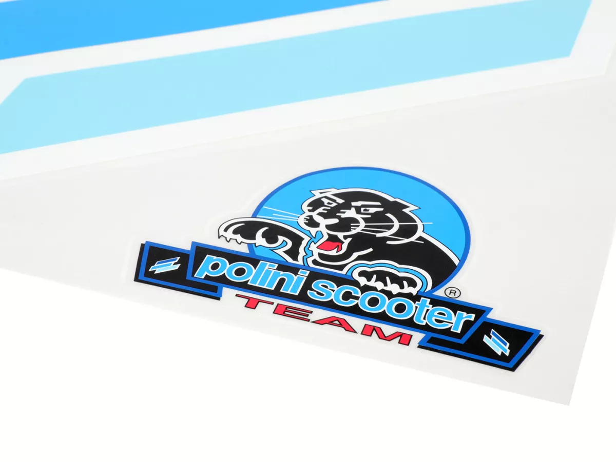Klistermärkesuppsättning -POLINI- Team Polini Replica, 2x 480x340mm - Blå, för mörka ytor