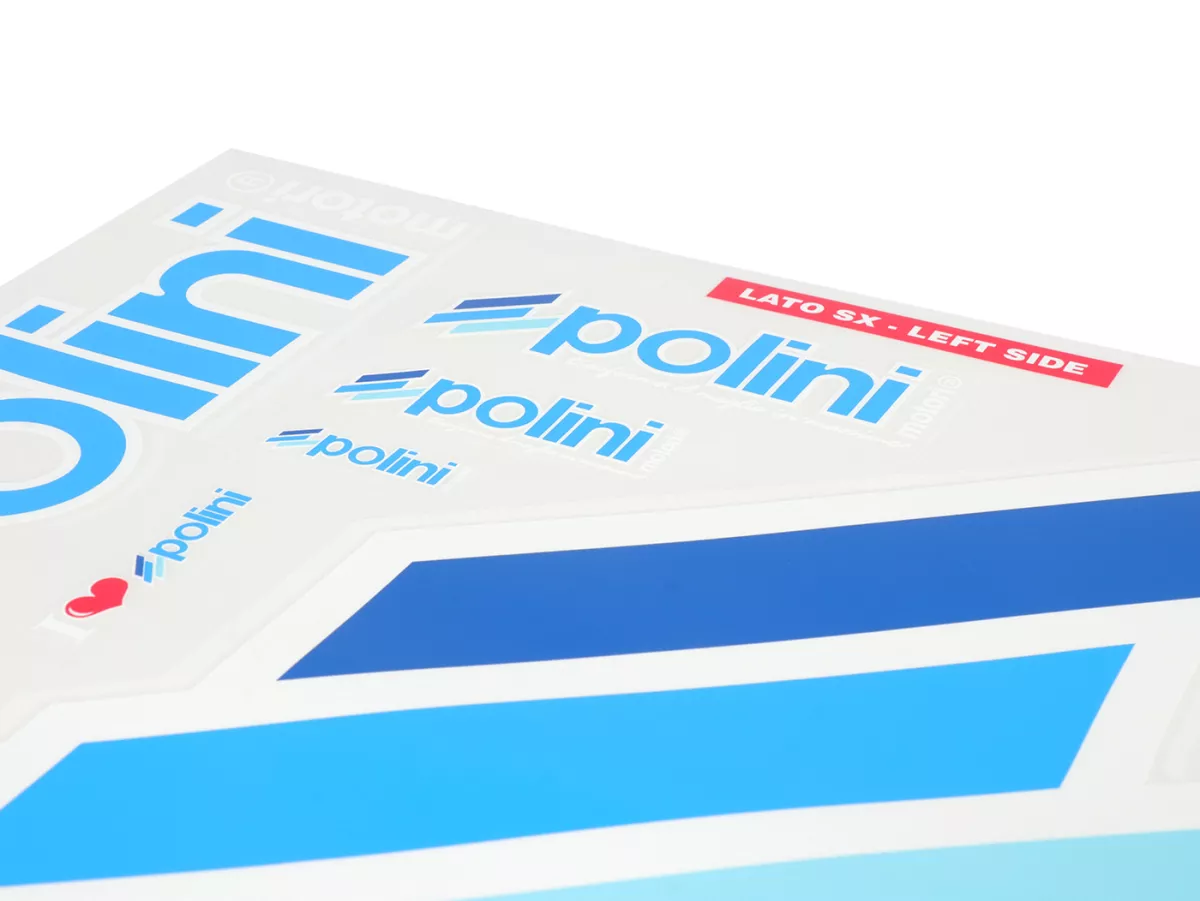 Klistermärkesuppsättning -POLINI- Team Polini Replica, 2x 480x340mm - Blå, för mörka ytor