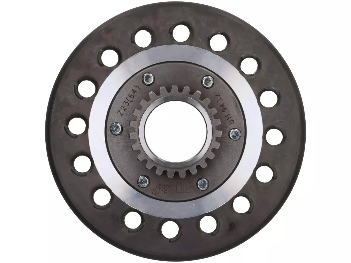 Clutch -POLINI for Race, HT Clutch- for primary wheel Polini 64Z - Vespa PX80, PX125, PX150, PX200, T5, Cosa, Rally, Motovespa PX, DS, DN, LML 2T - 23 teeth (straight-toothed)