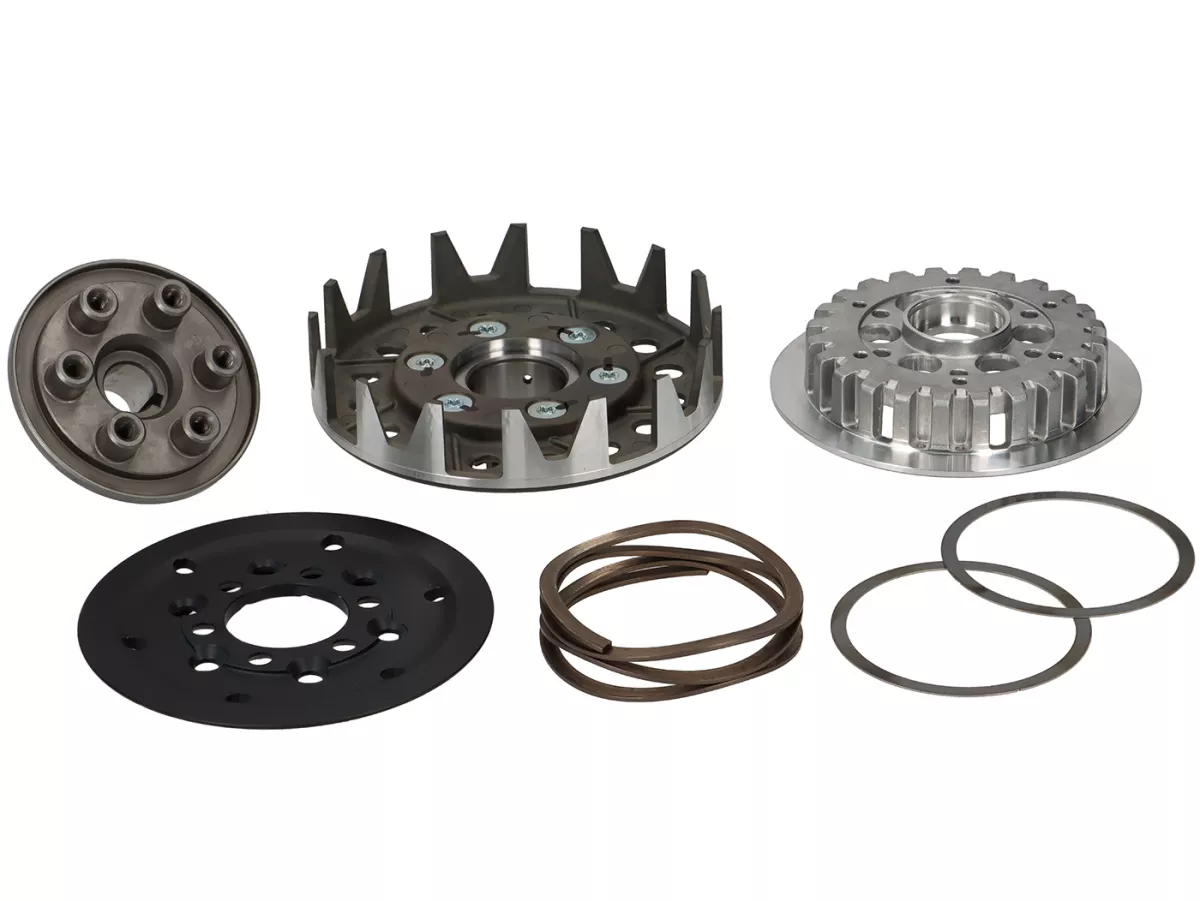 Clutch -POLINI for Race, HT Clutch- for primary wheel Polini 64Z - Vespa PX80, PX125, PX150, PX200, T5, Cosa, Rally, Motovespa PX, DS, DN, LML 2T - 22 teeth (straight toothed)