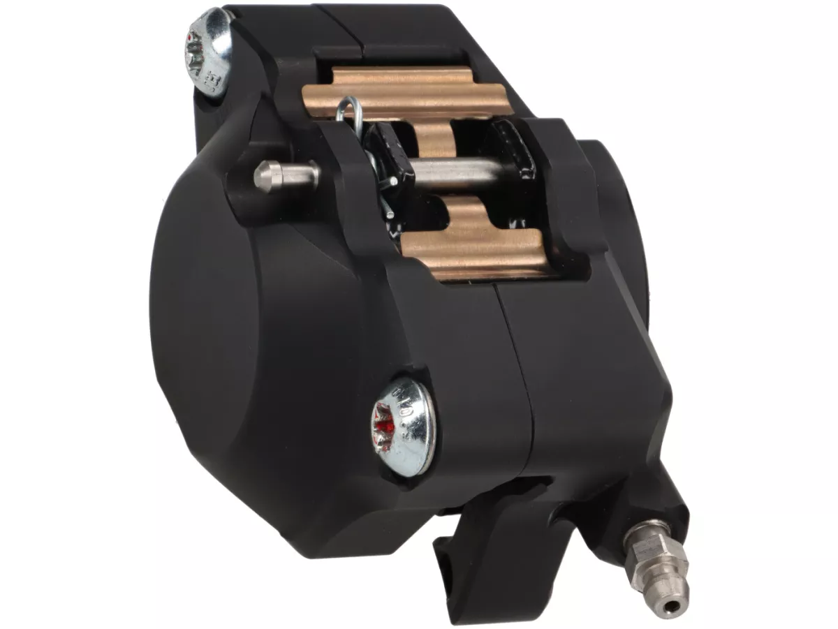 Brake caliper, rear (with TÜV parts certificate) -PORCO NERO POWER 2.0 CNC by Spiegler 2-piston, Ø=29mm- Vespa GT/GTS/GTV 125-300cc (with and without ABS) - anodised matt black