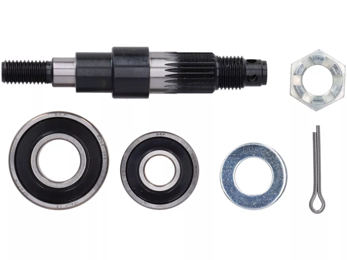 Voorwielas incl. lager -CIF- V50 R (V5A1T vanaf nr. 752189), V50 Speciaal, V50 Speciaal Elestart, SS50, SS90, PV125, ET3