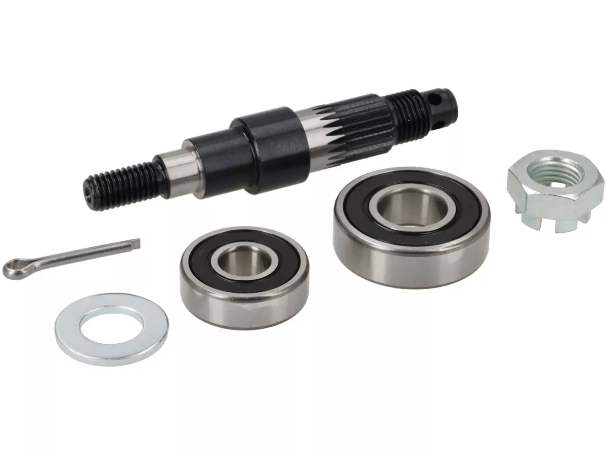 Voorwielas incl. lager -CIF- V50 R (V5A1T vanaf nr. 752189), V50 Speciaal, V50 Speciaal Elestart, SS50, SS90, PV125, ET3