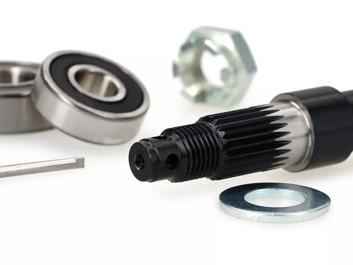 Voorwielas incl. lager -CIF- V50 R (V5A1T vanaf nr. 752189), V50 Speciaal, V50 Speciaal Elestart, SS50, SS90, PV125, ET3