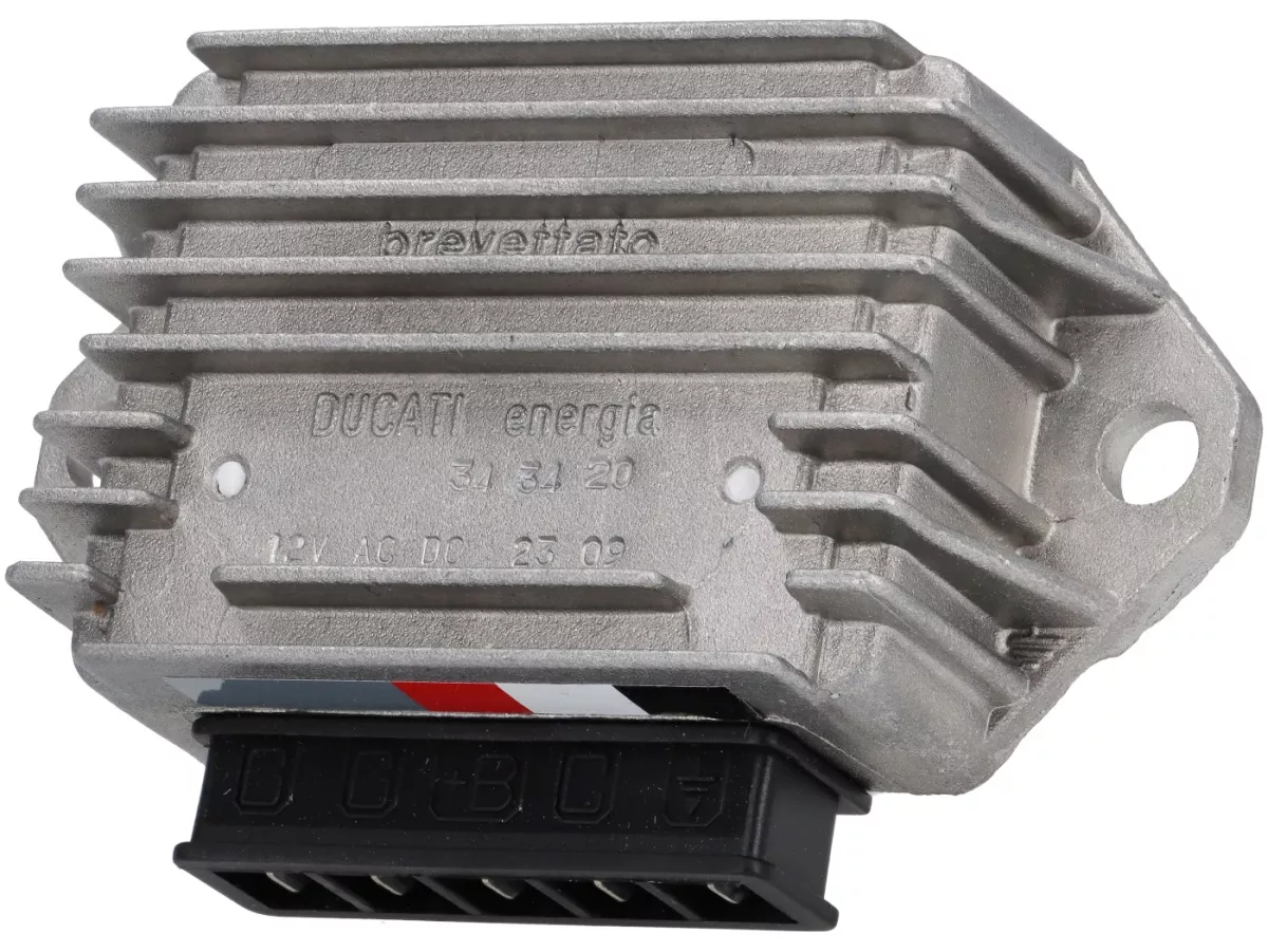 Regulador de tensión -5 polos 12V (G-G-B+-C-tierra) DUCATI- Vespa PX Elestart (a partir de 1998), Cosa, Cosa2 Elestart, PK XL2 Elestart