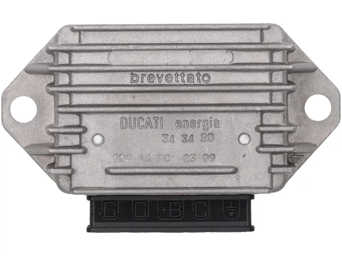 Regulador de tensión -5 polos 12V (G-G-B+-C-tierra) DUCATI- Vespa PX Elestart (a partir de 1998), Cosa, Cosa2 Elestart, PK XL2 Elestart