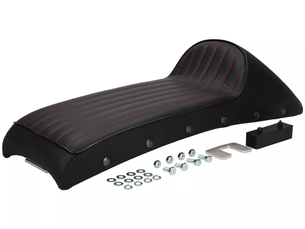 Seat bench -GORI Sport- Lambretta LI, LI S, SX, TV, DL, GP - black with red stitching