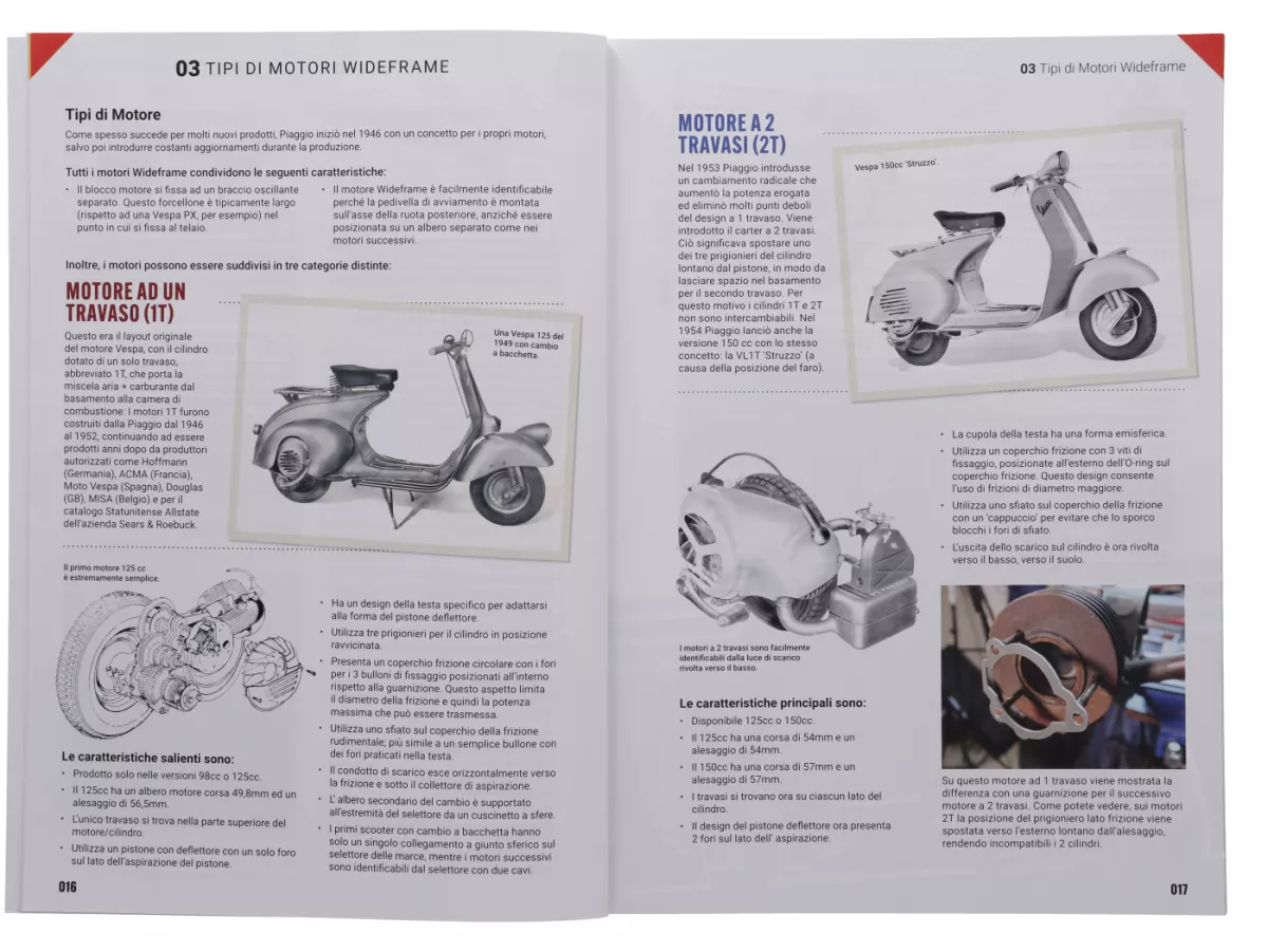 Boek -Manuale D'Officina Completo: Motori Vespa 'Wideframe' - 212 pagina's in kleur, softcover - door Martin 'Sticky' Round - Italiaans gesproken