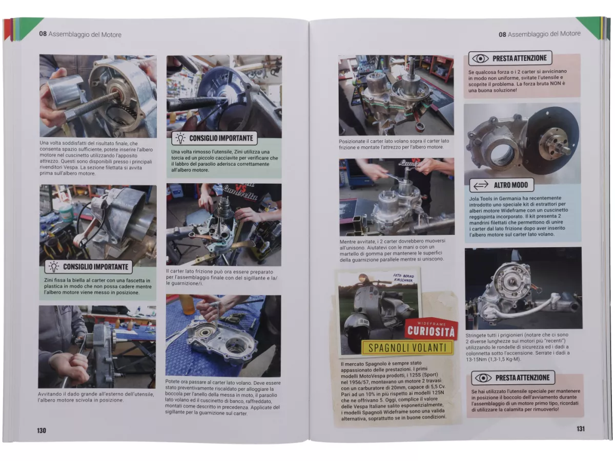 Boek -Manuale D'Officina Completo: Motori Vespa 'Wideframe' - 212 pagina's in kleur, softcover - door Martin 'Sticky' Round - Italiaans gesproken