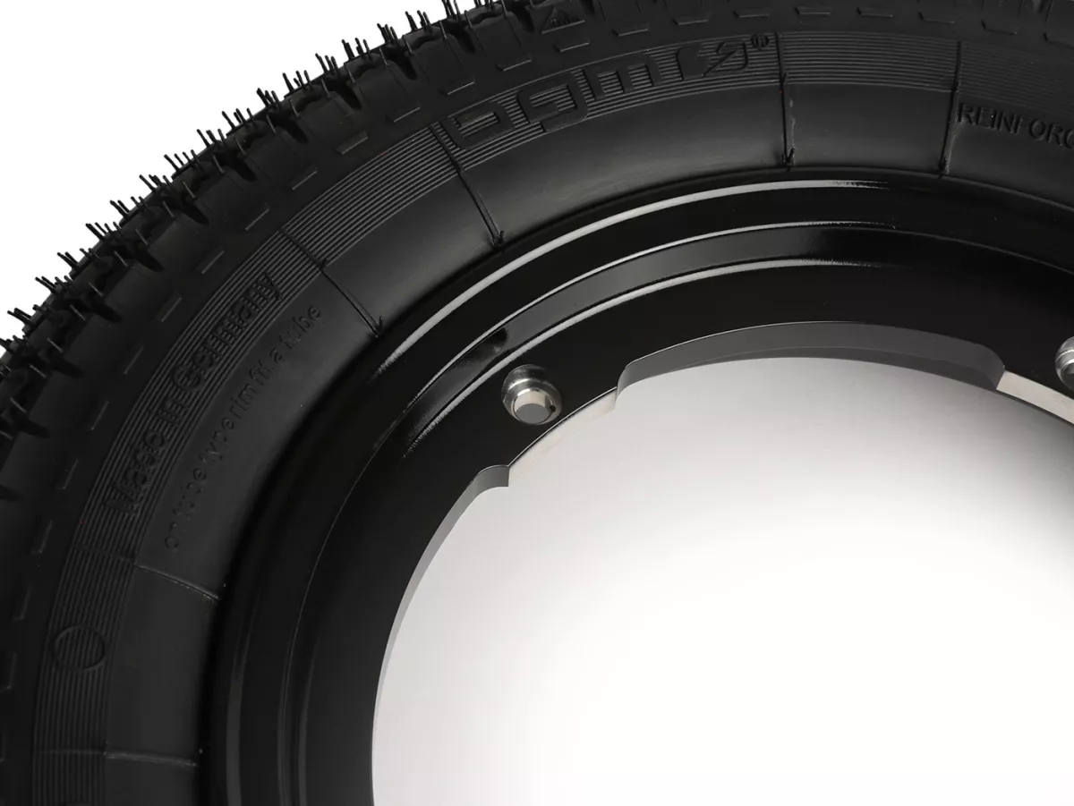 Roda lengkap - BGM Pro Superstrong - BGM Classic, tubeless, Vespa Largeframe PX, Sprint, Rally, GT, GTR, TS, T4, LML Star/Stella- 3.50 - 10 inci TL 59S (diperkuat) - pelek 2.10-10 hitam mengkilap