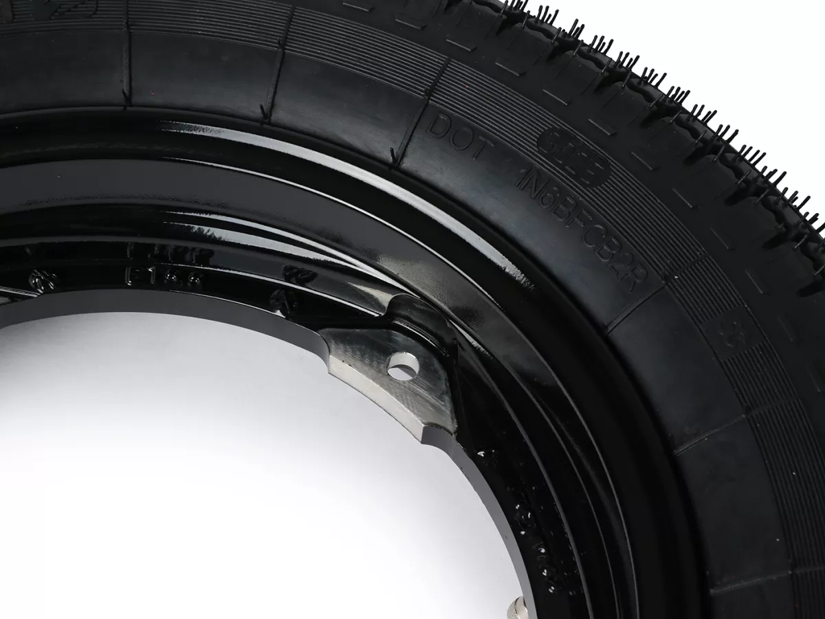 Roda lengkap - BGM Pro Superstrong - BGM Classic, tubeless, Vespa Largeframe PX, Sprint, Rally, GT, GTR, TS, T4, LML Star/Stella- 3.50 - 10 inci TL 59S (diperkuat) - pelek 2.10-10 hitam mengkilap