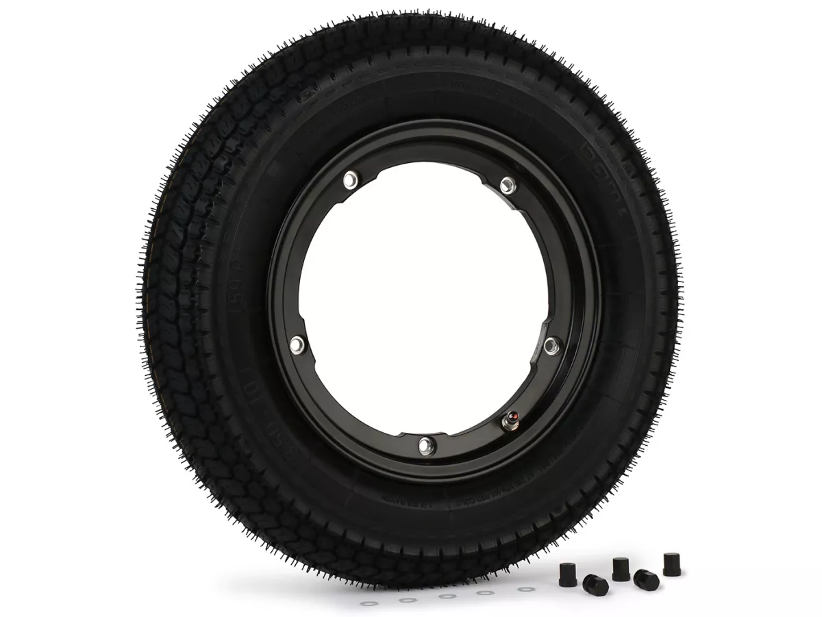 Roda lengkap - BGM Pro Superstrong - BGM Classic, tubeless, Vespa Largeframe PX, Sprint, Rally, GT, GTR, TS, T4, LML Star/Stella- 3.50 - 10 inci TL 59S (diperkuat) - pelek 2.10-10 hitam matt