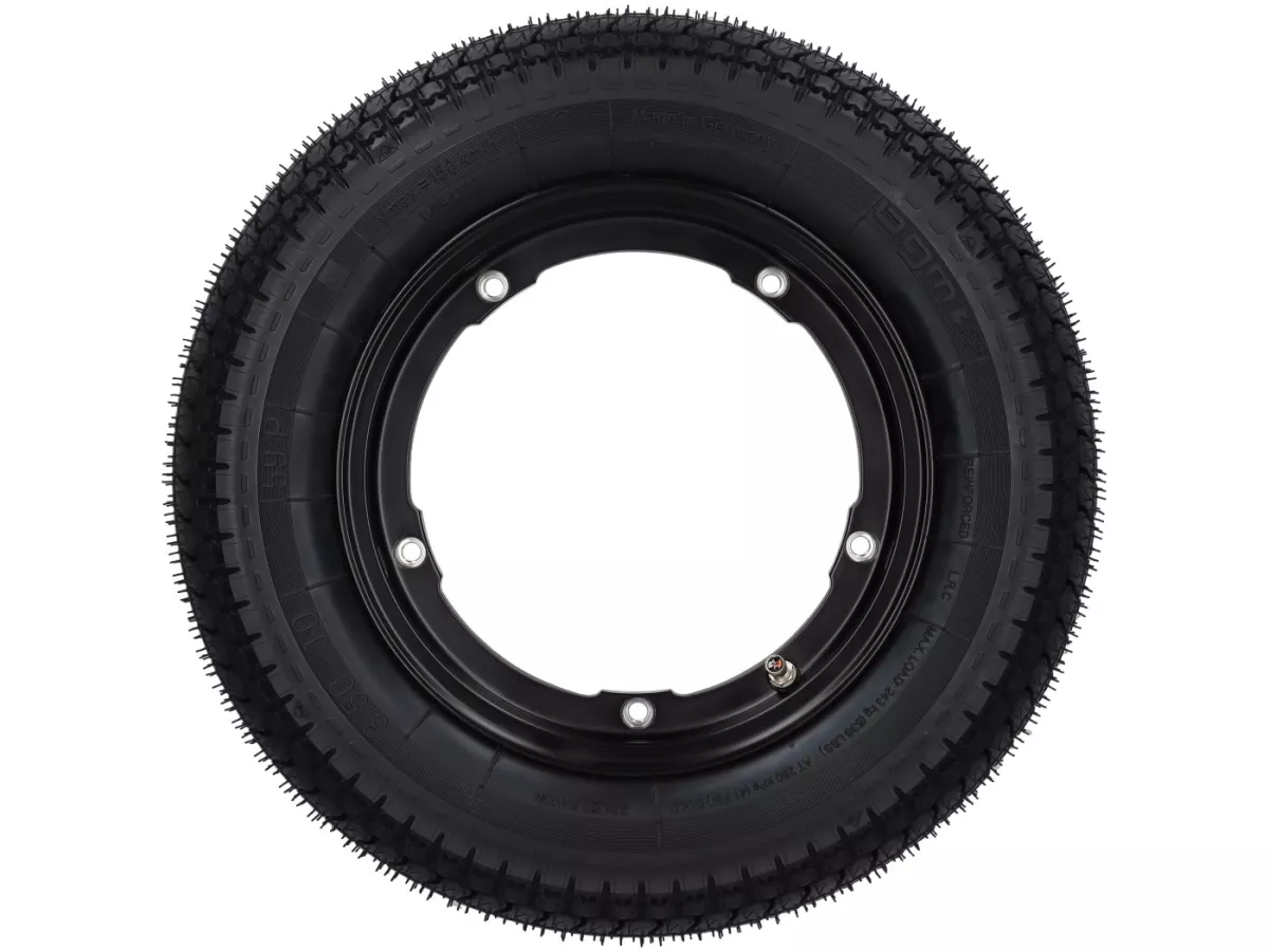 Roda lengkap - BGM Pro Superstrong - BGM Classic, tubeless, Vespa Largeframe PX, Sprint, Rally, GT, GTR, TS, T4, LML Star/Stella- 3.50 - 10 inci TL 59S (diperkuat) - pelek 2.10-10 hitam matt