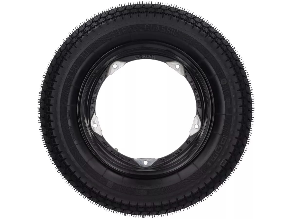 Roda lengkap - BGM Pro Superstrong - BGM Classic, tubeless, Vespa Largeframe PX, Sprint, Rally, GT, GTR, TS, T4, LML Star/Stella- 3.50 - 10 inci TL 59S (diperkuat) - pelek 2.10-10 hitam matt