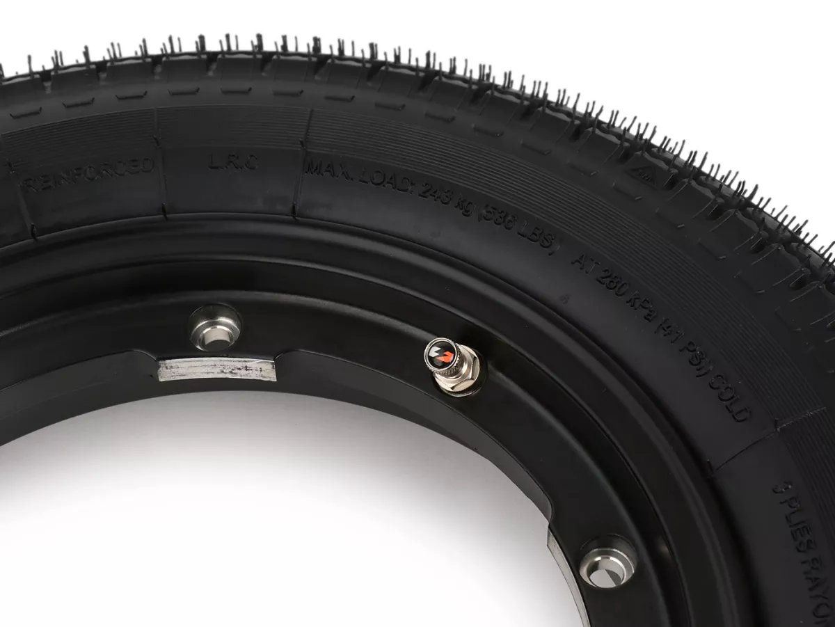 Roda lengkap - BGM Pro Superstrong - BGM Classic, tubeless, Vespa Largeframe PX, Sprint, Rally, GT, GTR, TS, T4, LML Star/Stella- 3.50 - 10 inci TL 59S (diperkuat) - pelek 2.10-10 hitam matt