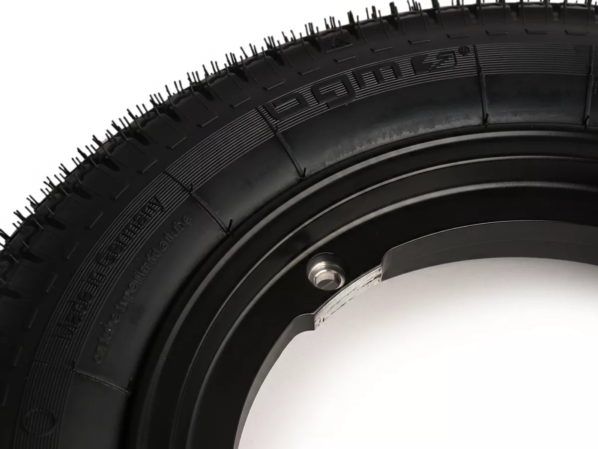 Roda lengkap - BGM Pro Superstrong - BGM Classic, tubeless, Vespa Largeframe PX, Sprint, Rally, GT, GTR, TS, T4, LML Star/Stella- 3.50 - 10 inci TL 59S (diperkuat) - pelek 2.10-10 hitam matt