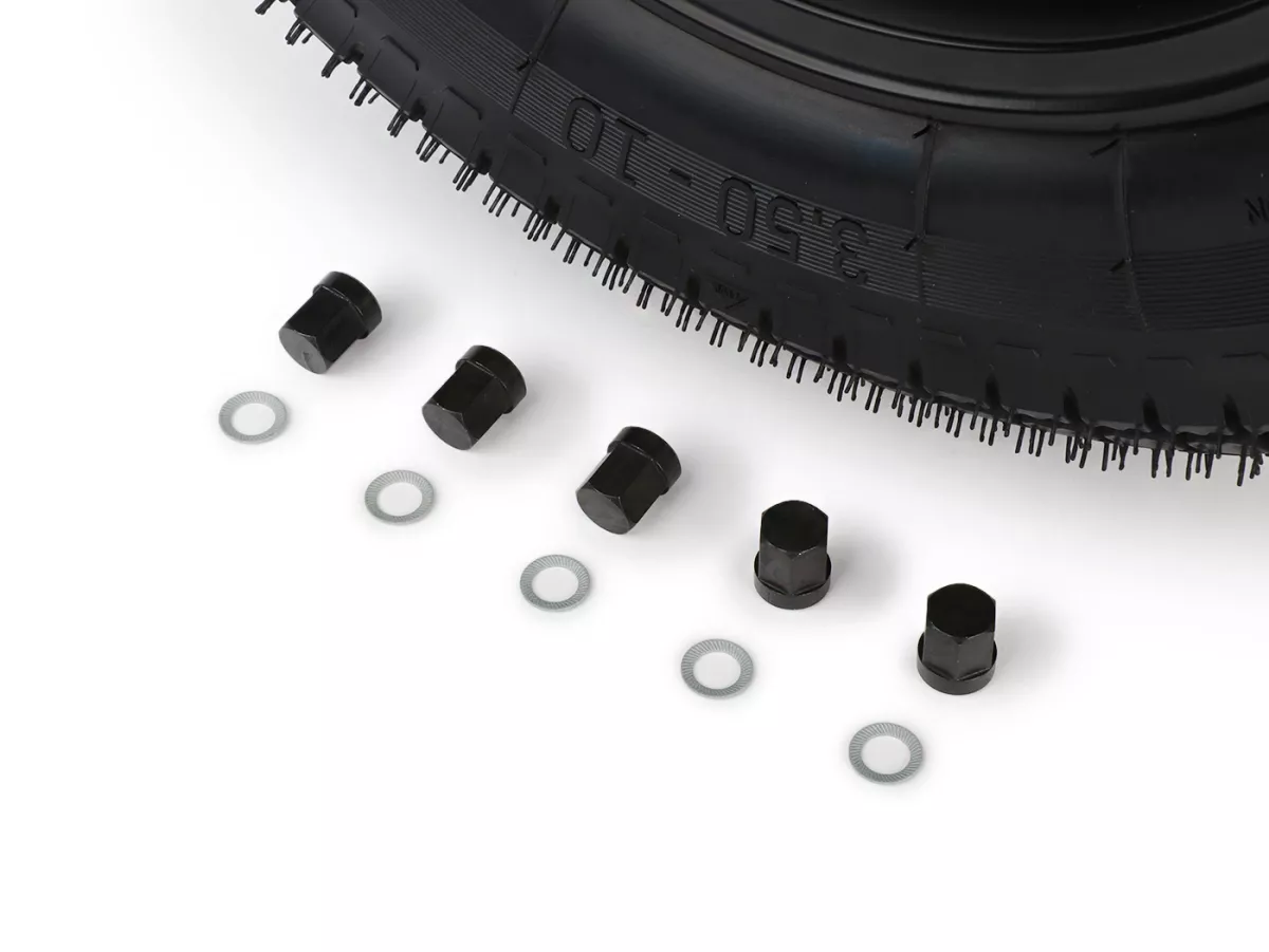 Roda lengkap - BGM Pro Superstrong - BGM Classic, tubeless, Vespa Largeframe PX, Sprint, Rally, GT, GTR, TS, T4, LML Star/Stella- 3.50 - 10 inci TL 59S (diperkuat) - pelek 2.10-10 hitam matt