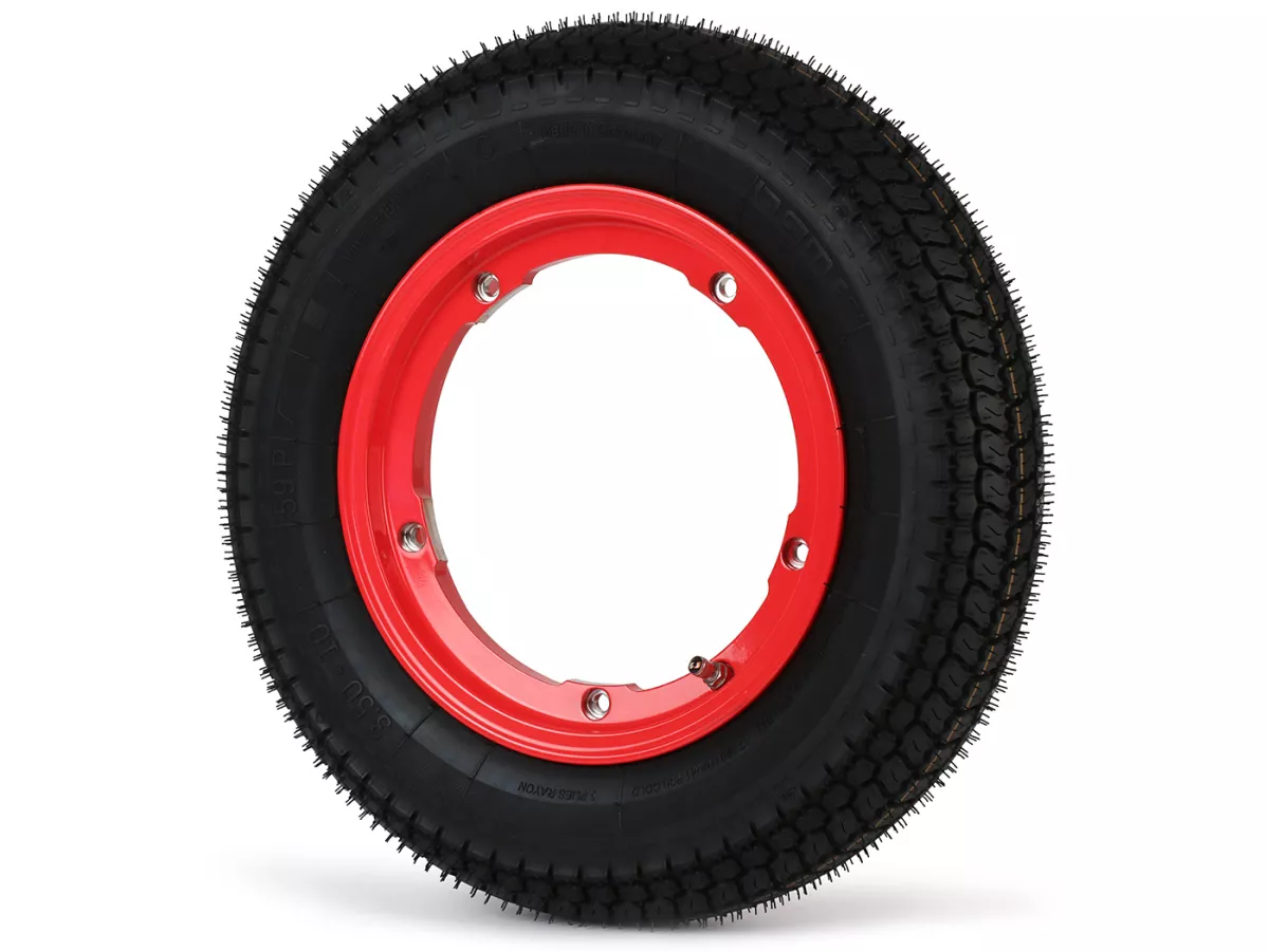 Roda lengkap - BGM Pro Superstrong - BGM Classic, tubeless, Vespa Largeframe PX, Sprint, Rally, GT, GTR, TS, T4, LML Star/Stella- 3.50 - 10 inci TL 59S (diperkuat) - pelek 2.10-10 warna merah