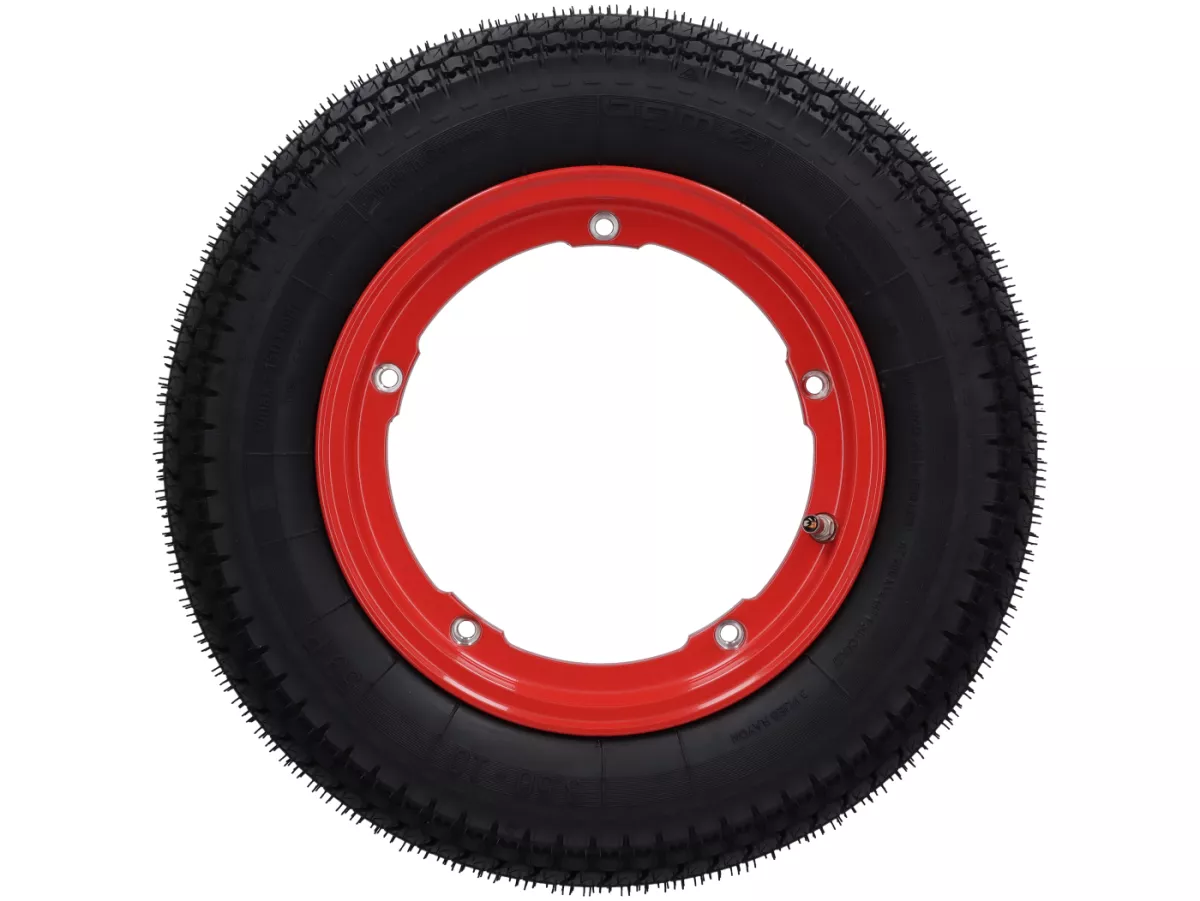 Roda lengkap - BGM Pro Superstrong - BGM Classic, tubeless, Vespa Largeframe PX, Sprint, Rally, GT, GTR, TS, T4, LML Star/Stella- 3.50 - 10 inci TL 59S (diperkuat) - pelek 2.10-10 warna merah