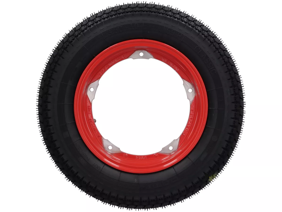 Roda lengkap - BGM Pro Superstrong - BGM Classic, tubeless, Vespa Largeframe PX, Sprint, Rally, GT, GTR, TS, T4, LML Star/Stella- 3.50 - 10 inci TL 59S (diperkuat) - pelek 2.10-10 warna merah