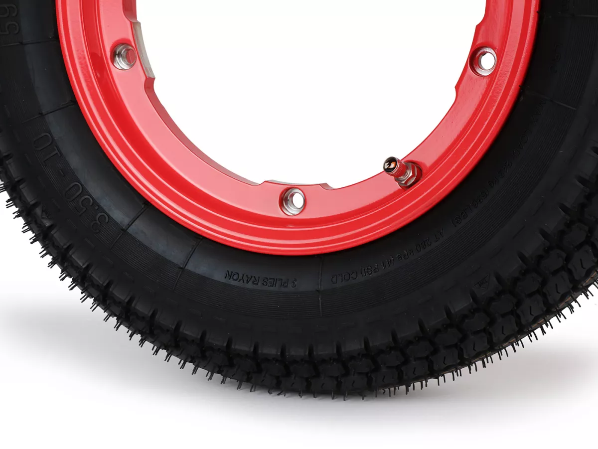 Roda lengkap - BGM Pro Superstrong - BGM Classic, tubeless, Vespa Largeframe PX, Sprint, Rally, GT, GTR, TS, T4, LML Star/Stella- 3.50 - 10 inci TL 59S (diperkuat) - pelek 2.10-10 warna merah