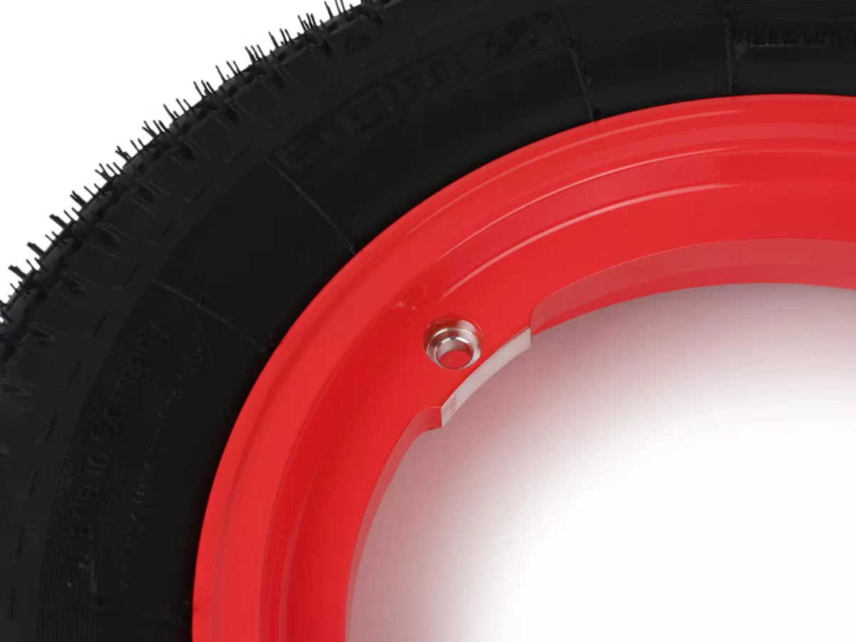 Roda lengkap - BGM Pro Superstrong - BGM Classic, tubeless, Vespa Largeframe PX, Sprint, Rally, GT, GTR, TS, T4, LML Star/Stella- 3.50 - 10 inci TL 59S (diperkuat) - pelek 2.10-10 warna merah