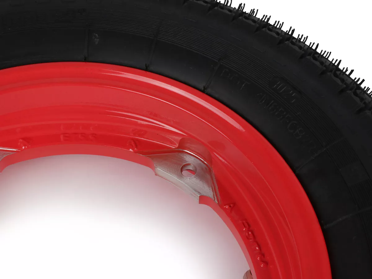 Roda lengkap - BGM Pro Superstrong - BGM Classic, tubeless, Vespa Largeframe PX, Sprint, Rally, GT, GTR, TS, T4, LML Star/Stella- 3.50 - 10 inci TL 59S (diperkuat) - pelek 2.10-10 warna merah