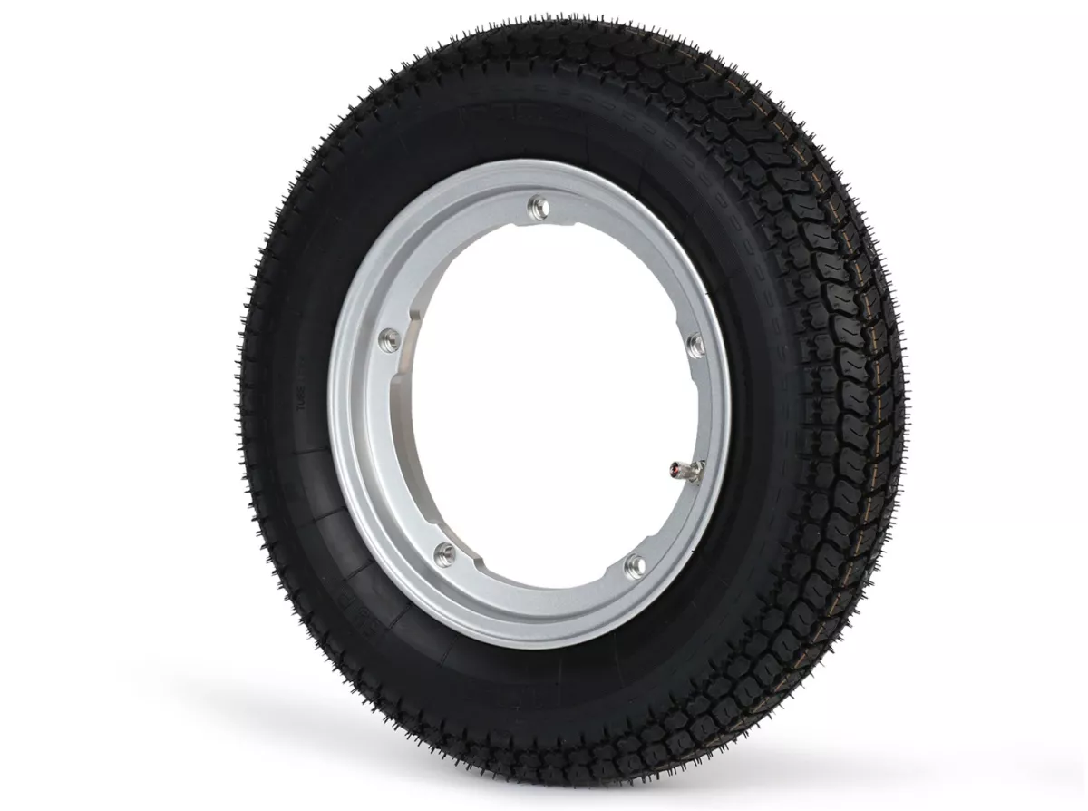 Roda lengkap - BGM Pro Superstrong -BGM Classic, tubeless, Vespa Largeframe PX, Sprint, Rally, GT, GTR, TS, T4, LML Star/Stella- 3.50 - 10 inci TL 59S (diperkuat) - Pelek 2.10-10 - Silver