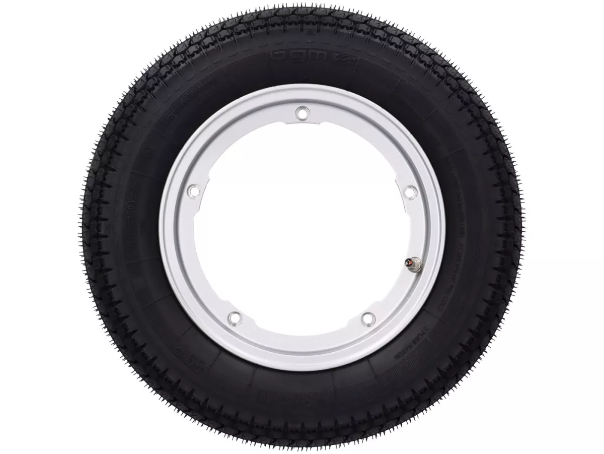 Roda lengkap - BGM Pro Superstrong -BGM Classic, tubeless, Vespa Largeframe PX, Sprint, Rally, GT, GTR, TS, T4, LML Star/Stella- 3.50 - 10 inci TL 59S (diperkuat) - Pelek 2.10-10 - Silver