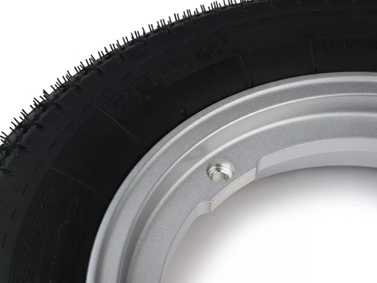 Roda lengkap - BGM Pro Superstrong -BGM Classic, tubeless, Vespa Largeframe PX, Sprint, Rally, GT, GTR, TS, T4, LML Star/Stella- 3.50 - 10 inci TL 59S (diperkuat) - Pelek 2.10-10 - Silver